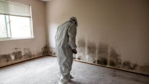 Airborne mold spores spreading inside a Vancouver home during humid weather