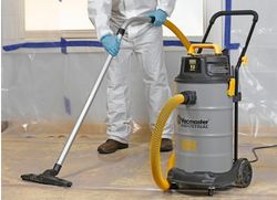 Professional HEPA air scrubber used during mold remediation to filter airborne particles and support controlled negative-air containment within the affected work area.